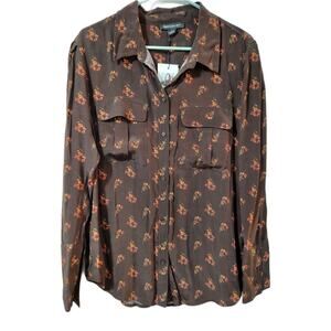 NWT Something Navy Brown Ganache Bohemian Button Down Size M